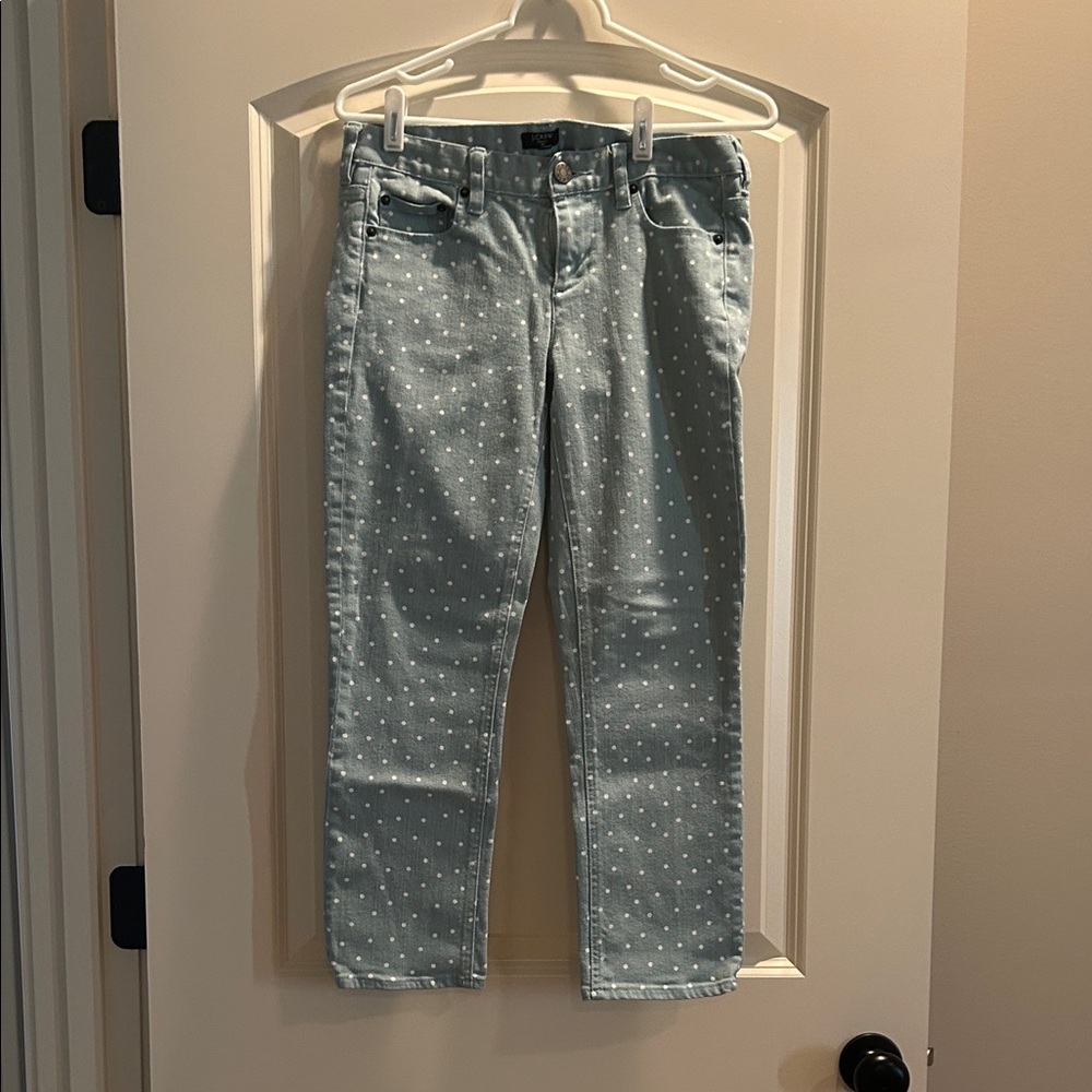 J. Crew Light Blue Cropped Jeans with White Dots